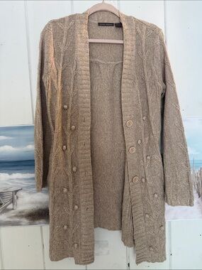 Long Cable-Knit Cardigan in Taupe